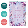 Load image into Gallery viewer, The cover of Tree-Free’s Floral Paws Pet Sympathy Card card with lines demonstrating its 5x7 dimensions, along with the following text: “100% PCW recycled paper, proudly made in the USA, sustainably printed on extra-thick card stock”
