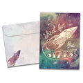 Load image into Gallery viewer, The cover of Tree-Free&#39;s Shoot for the Stars card, along with its matching envelope.
