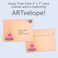 Load image into Gallery viewer, The envelope for Tree-Free’s Pugs And Kisses Birthday Card card, along with the following text: “Every Tree-Free 5x7 card comes with a matching ARTvelope!”
