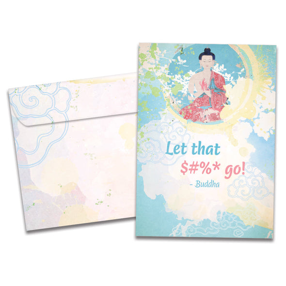 The cover of Tree-Free's Let It Go card, along with its matching envelope.