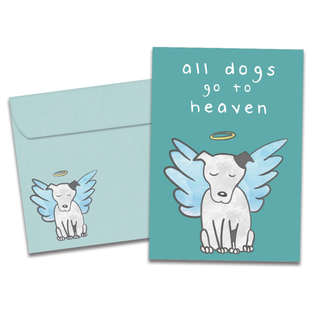 The cover of Tree-Free's Dog Heaven Pet Pet Sympathy Card card, along with its matching envelope.