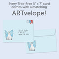 Load image into Gallery viewer, The envelope for Tree-Free’s Cat Heaven Pet card, along with the following text: “Every Tree-Free 5x7 card comes with a matching ARTvelope!”
