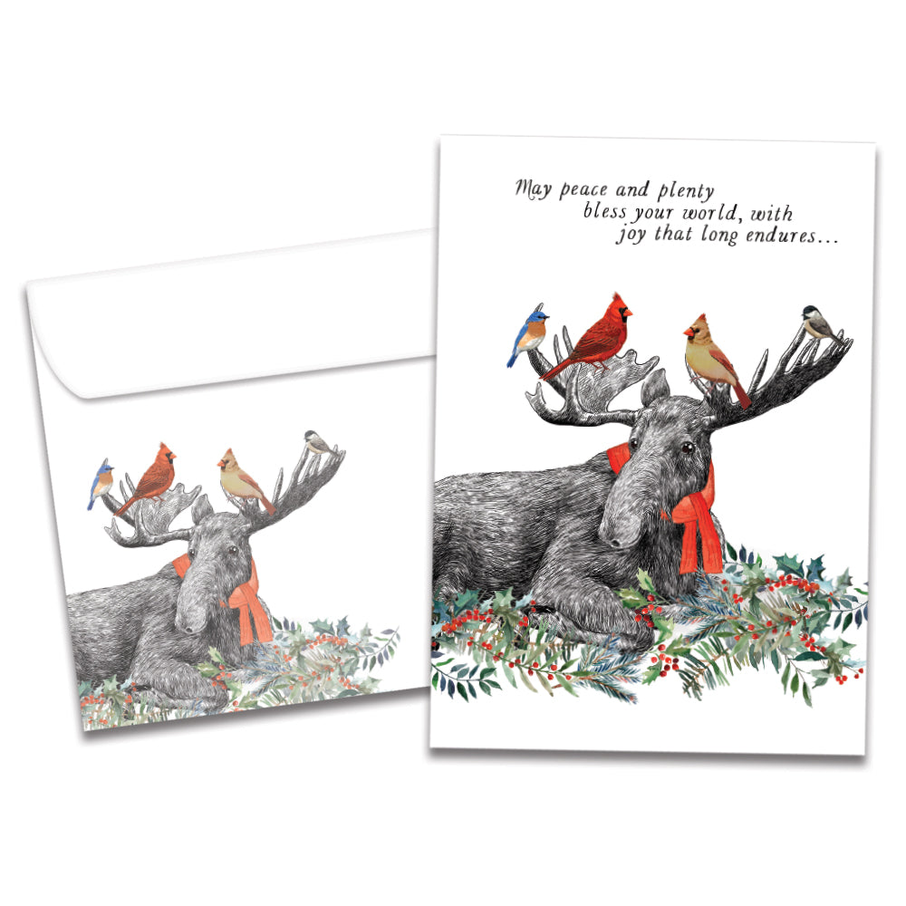 Boho Moose Blessings Christmas Card