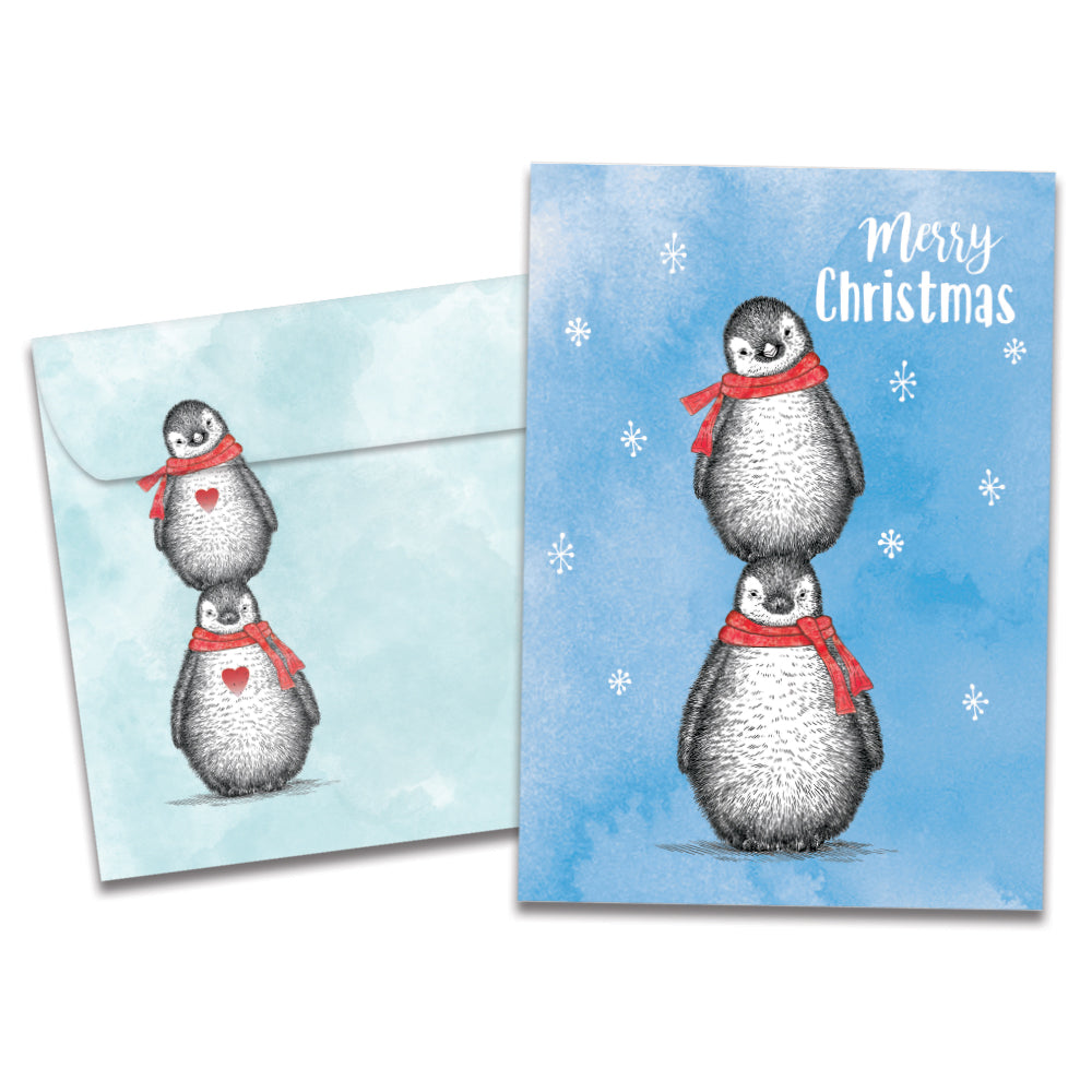 Boho Christmas Penguins Holiday Card
