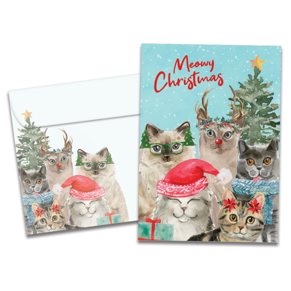 Cat Selfie Watercolor Holiday Card