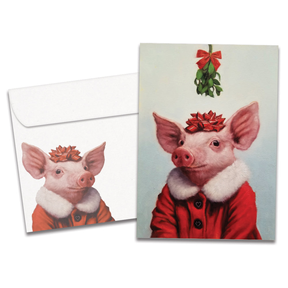 Pig Mistletoe Christmas Card