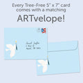 Load image into Gallery viewer, The envelope for Tree-Free’s Peace Dove Menorah Hanukkah Card card, along with the following text: “Every Tree-Free 5x7 card comes with a matching ARTvelope!”
