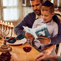 Load image into Gallery viewer, Lifestyle image(s) featuring Tree-Free&#39;s Peace Dove Menorah Hanukkah Card card
