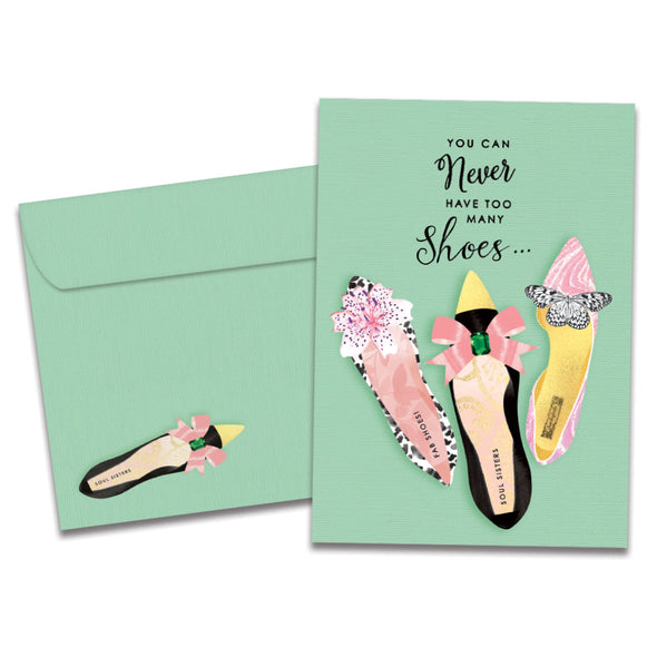 The cover of Tree-Free's Shoes and Friends card, along with its matching envelope.
