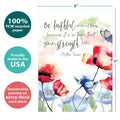 Load image into Gallery viewer, The cover of Tree-Free’s In Small Things Support Card card with lines demonstrating its 5x7 dimensions, along with the following text: “100% PCW recycled paper, proudly made in the USA, sustainably printed on extra-thick card stock”
