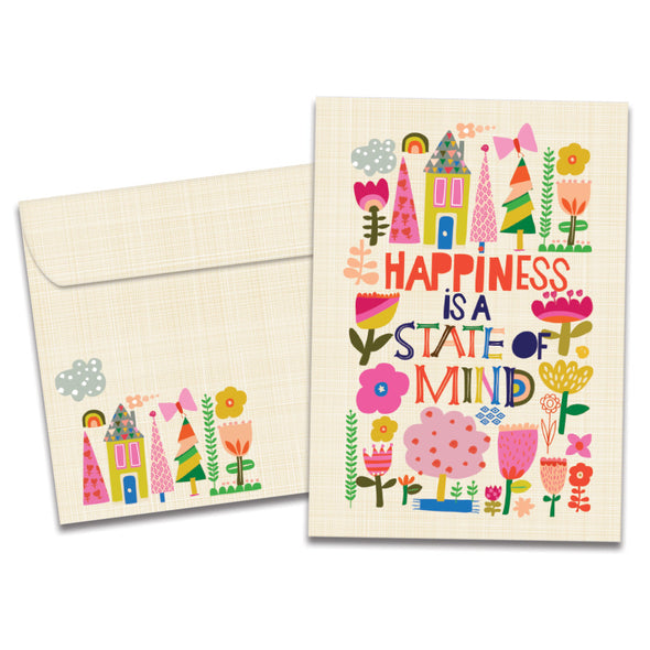 The cover of Tree-Free's Happiness Collage card, along with its matching envelope.