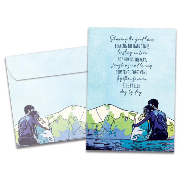 The cover of Tree-Free's Side by Side card, along with its matching envelope.