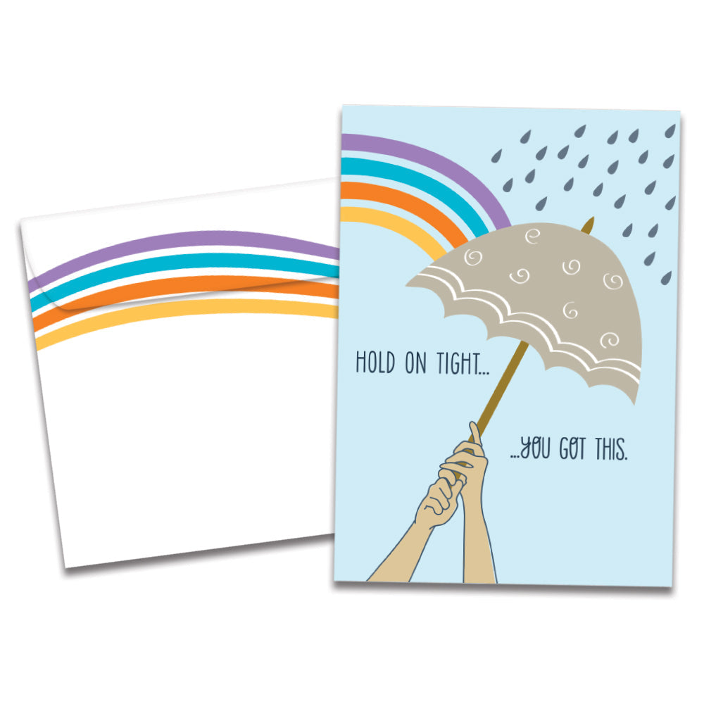 The cover of Tree-Free's Hold On Tight Support Card card, along with its matching envelope.