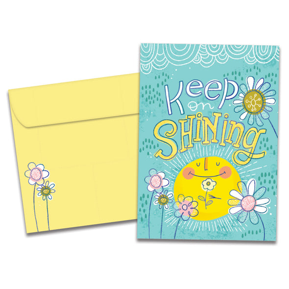 The cover of Tree-Free's Keep On Shining Thinking Of You Card card, along with its matching envelope.