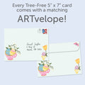Load image into Gallery viewer, The envelope for Tree-Free’s Hope Love and Joy card, along with the following text: “Every Tree-Free 5x7 card comes with a matching ARTvelope!”
