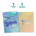 Load image into Gallery viewer, The cover and inside of Tree-Free’s Strength For Today Support Card card, along with the following text: “1 greeting card, 1 matching envelope”
