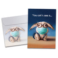 Load image into Gallery viewer, The cover of Tree-Free&#39;s Mask Bunny card, along with its matching envelope.
