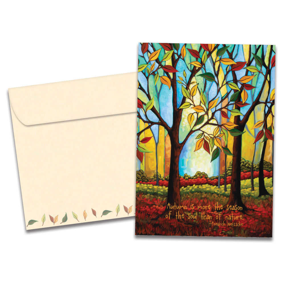 The cover of Tree-Free's Season of the Soul card, along with its matching envelope.