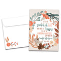 Load image into Gallery viewer, The cover of Tree-Free&#39;s Grateful And Happy Thanksgiving Card card, along with its matching envelope.
