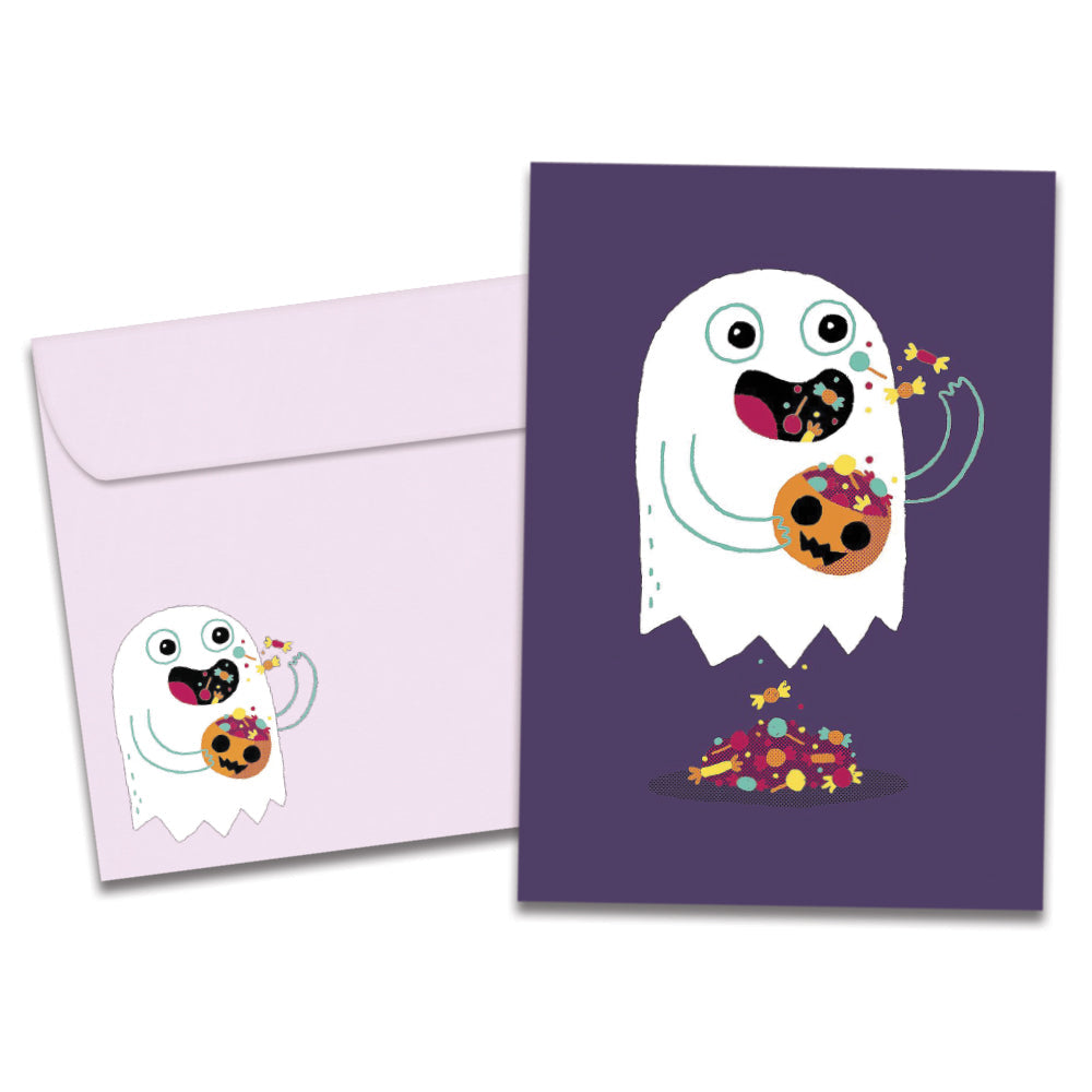 Ghost With Candy Halloween Card