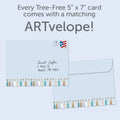 Load image into Gallery viewer, The envelope for Tree-Free’s Menorah Candles card, along with the following text: “Every Tree-Free 5x7 card comes with a matching ARTvelope!”
