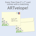 Load image into Gallery viewer, The envelope for Tree-Free’s Gift of Warmth card, along with the following text: “Every Tree-Free 5x7 card comes with a matching ARTvelope!”

