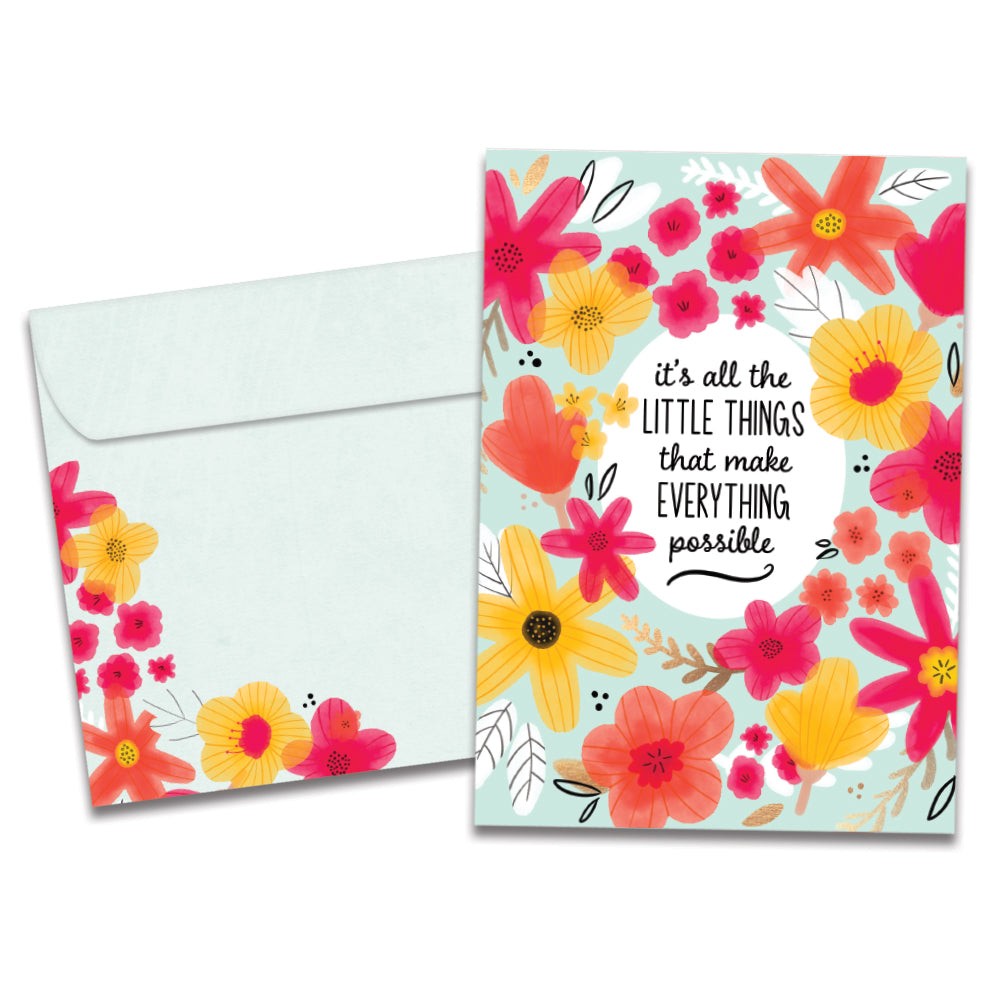 The cover of Tree-Free's Little Things card, along with its matching envelope.