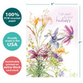 Load image into Gallery viewer, The cover of Tree-Free’s Thing of Beauty card with lines demonstrating its 5x7 dimensions, along with the following text: “100% PCW recycled paper, proudly made in the USA, sustainably printed on extra-thick card stock”
