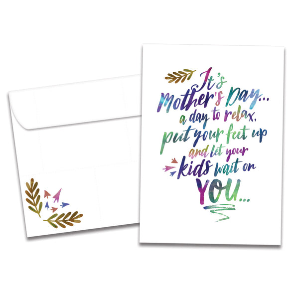 The cover of Tree-Free's Feet Up card, along with its matching envelope.