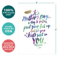Load image into Gallery viewer, The cover of Tree-Free’s Feet Up card with lines demonstrating its 5x7 dimensions, along with the following text: “100% PCW recycled paper, proudly made in the USA, sustainably printed on extra-thick card stock”
