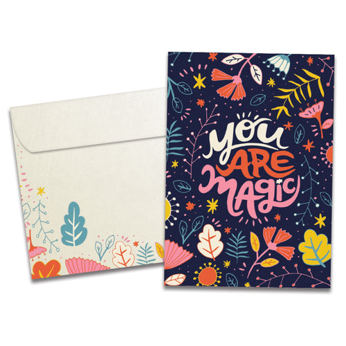 The cover of Tree-Free's You Are Magic card, along with its matching envelope.