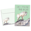 Load image into Gallery viewer, The cover of Tree-Free&#39;s GOAT Dad card, along with its matching envelope.
