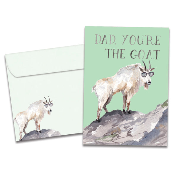 The cover of Tree-Free's GOAT Dad card, along with its matching envelope.