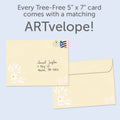 Load image into Gallery viewer, The envelope for Tree-Free’s Educated and Graduated card, along with the following text: “Every Tree-Free 5x7 card comes with a matching ARTvelope!”
