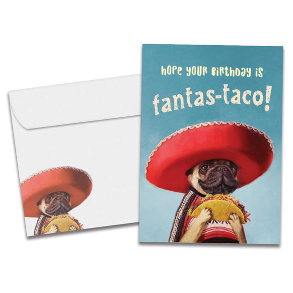 The cover of Tree-Free's Fantas-Taco card, along with its matching envelope.
