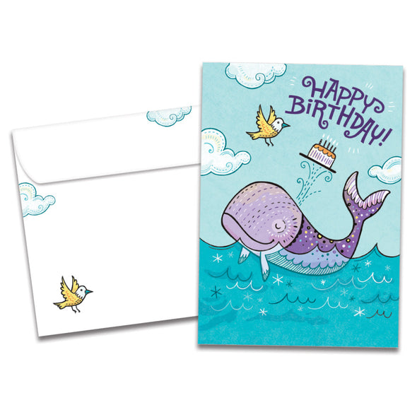 The cover of Tree-Free's Whaley Happy card, along with its matching envelope.