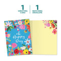 Load image into Gallery viewer, The cover and inside of Tree-Free’s Oh Happy Day card, along with the following text: “1 greeting card, 1 matching envelope”
