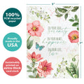 Load image into Gallery viewer, The cover of Tree-Free’s Serenity Happiness Love card with lines demonstrating its 5x7 dimensions, along with the following text: “100% PCW recycled paper, proudly made in the USA, sustainably printed on extra-thick card stock”
