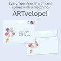 Load image into Gallery viewer, The envelope for Tree-Free’s Carried Away card, along with the following text: “Every Tree-Free 5x7 card comes with a matching ARTvelope!”
