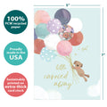 Load image into Gallery viewer, The cover of Tree-Free’s Carried Away card with lines demonstrating its 5x7 dimensions, along with the following text: “100% PCW recycled paper, proudly made in the USA, sustainably printed on extra-thick card stock”
