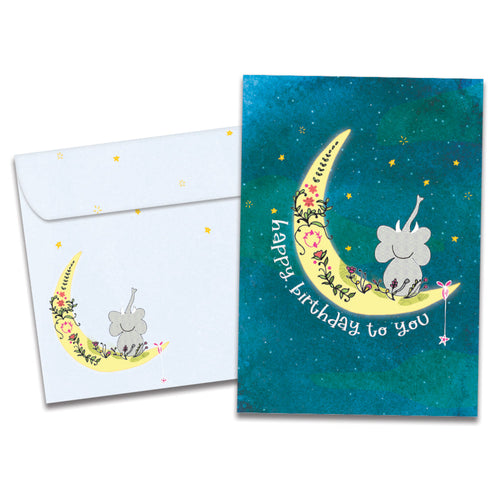 The cover of Tree-Free's Over The Moon card, along with its matching envelope.