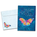 Load image into Gallery viewer, The cover of Tree-Free&#39;s Caterpillar Butterfly card, along with its matching envelope.
