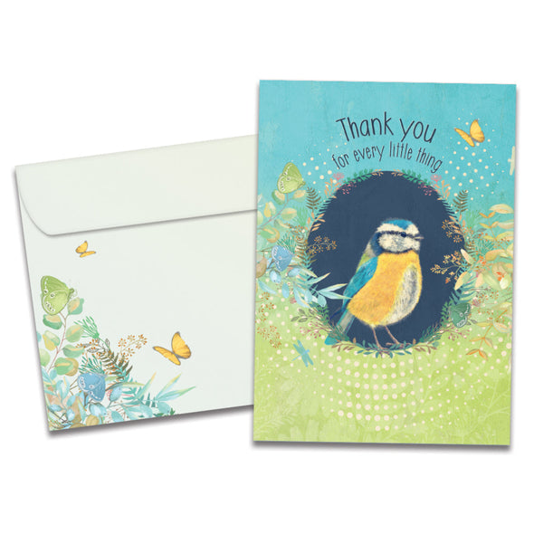 The cover of Tree-Free's Bird Kindness card, along with its matching envelope.