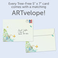 Load image into Gallery viewer, The envelope for Tree-Free’s Bird Kindness card, along with the following text: “Every Tree-Free 5x7 card comes with a matching ARTvelope!”
