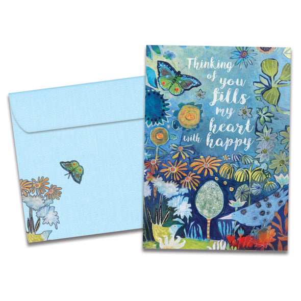 The cover of Tree-Free's Fills My Heart card, along with its matching envelope.