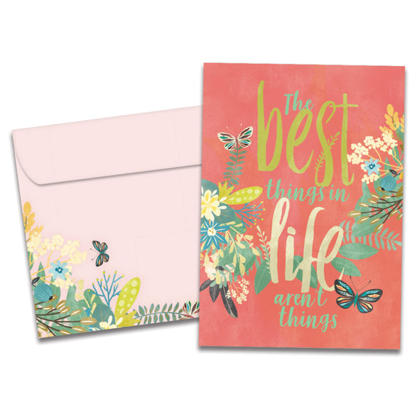 The cover of Tree-Free's Best Moments card, along with its matching envelope.