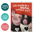 Load image into Gallery viewer, The cover of Tree-Free’s BFFs card with lines demonstrating its 5x7 dimensions, along with the following text: “100% PCW recycled paper, proudly made in the USA, sustainably printed on extra-thick card stock”
