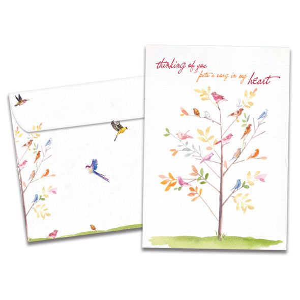 The cover of Tree-Free's Song In My Heart card, along with its matching envelope.