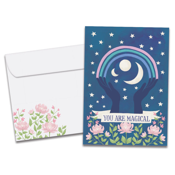 The cover of Tree-Free's Magical Sky card, along with its matching envelope.
