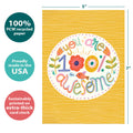 Load image into Gallery viewer, The cover of Tree-Free’s 100 Percent Awesome card with lines demonstrating its 5x7 dimensions, along with the following text: “100% PCW recycled paper, proudly made in the USA, sustainably printed on extra-thick card stock”
